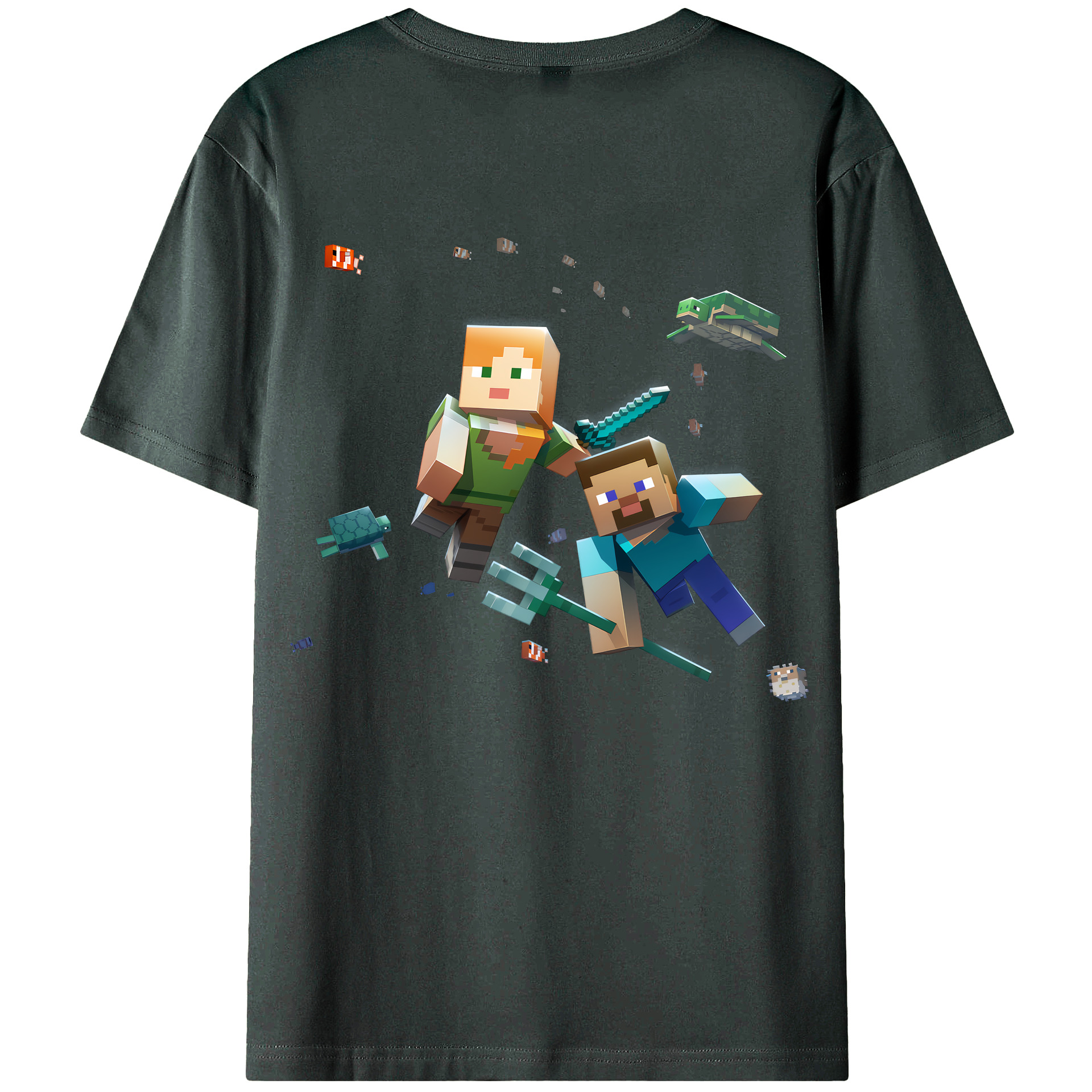 （画像用） マインクラフト ブロックの世界 Minecraft MC Block world 綿100％ メンズ半袖Tシャツ（バックプリント） 通気性